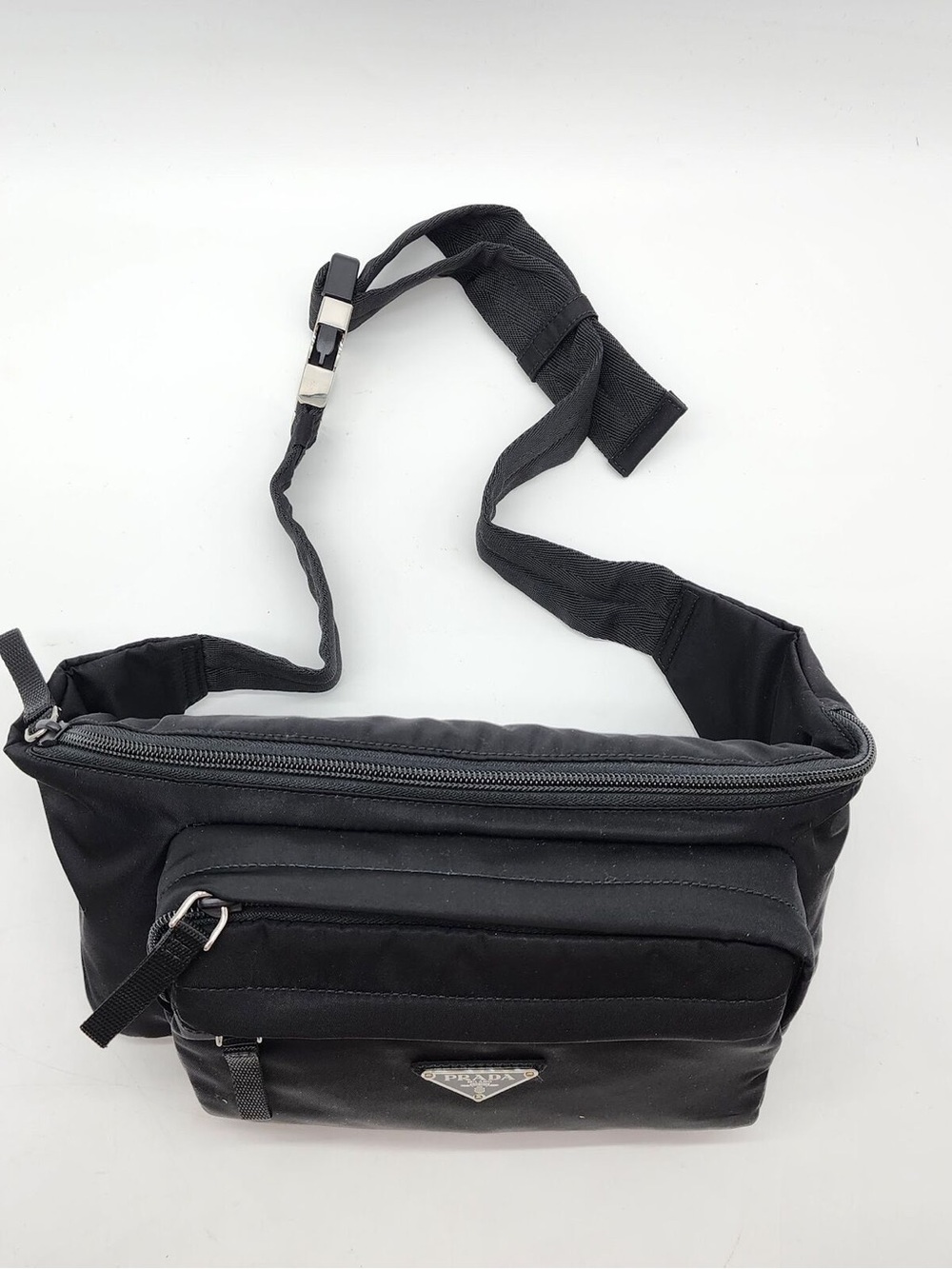 Authentic Prada Black Nylon Tessuto Belt bag in black